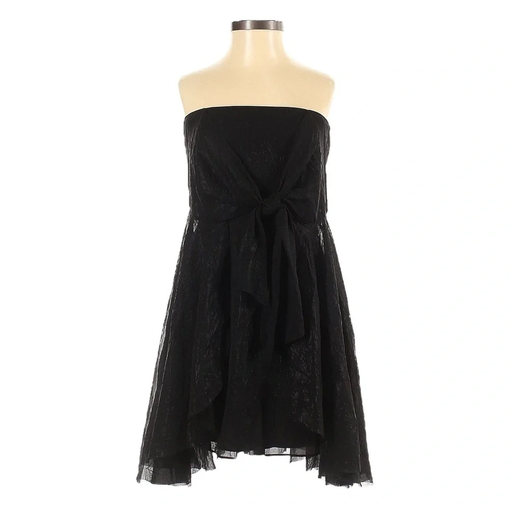 Free People Good For You Black Draped Bow Strapless Mini Dress Size 2